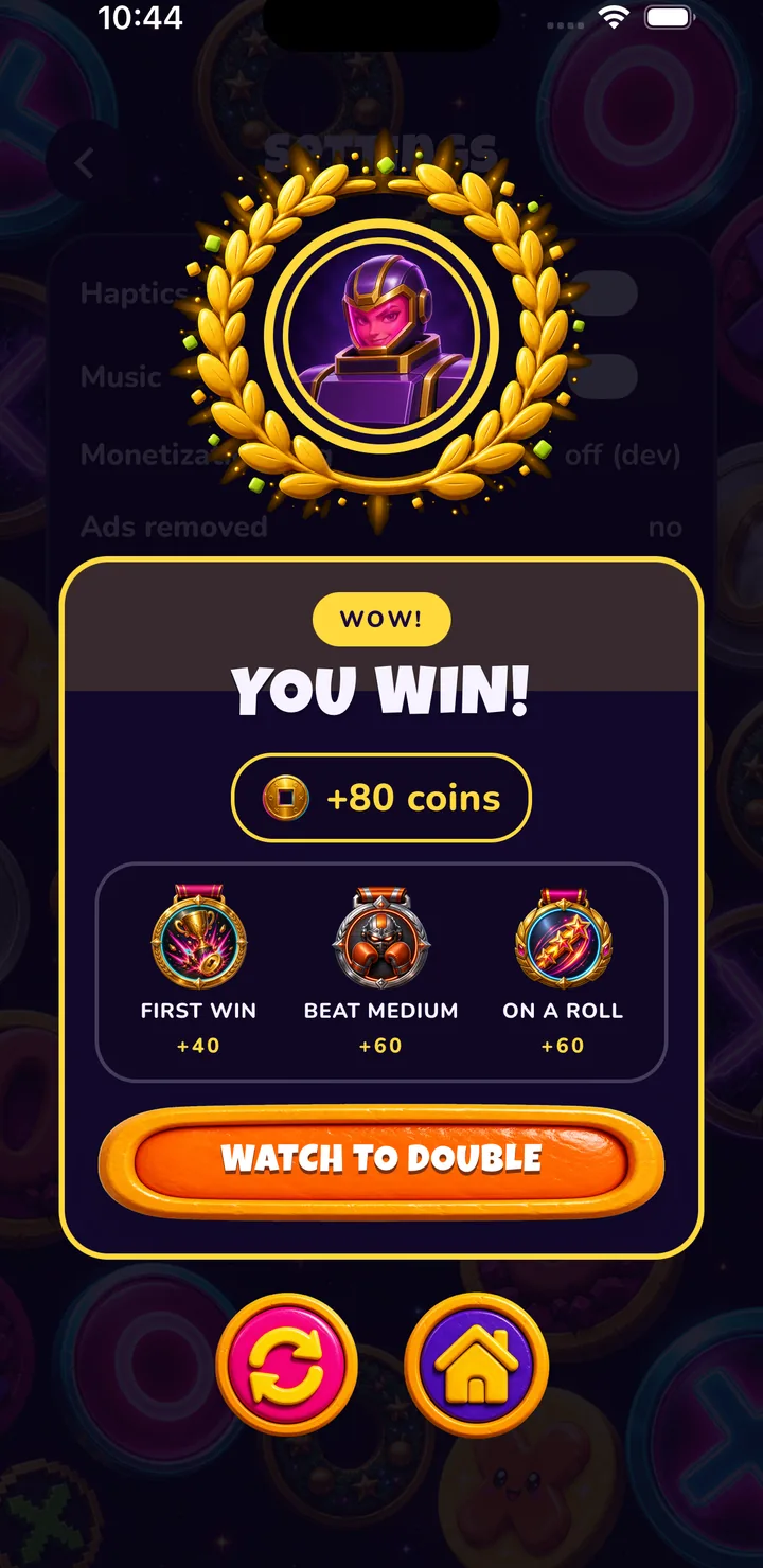 You win result screen